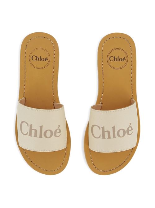 Ciabatte bambina Chloé Woody bianche con fascia logo Chloe' Kids | C20881117